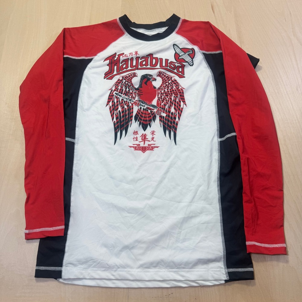Hayabusa Mens Long Sleeve Rash Guard MMA BJJ Eagle Graphic Red White Black‎ M
